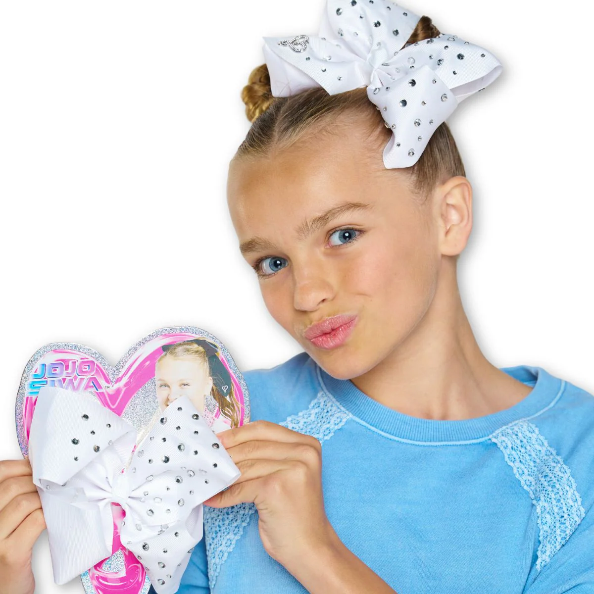 JoJo Beautiful White Bow with Clear Rhinestones - Image 3