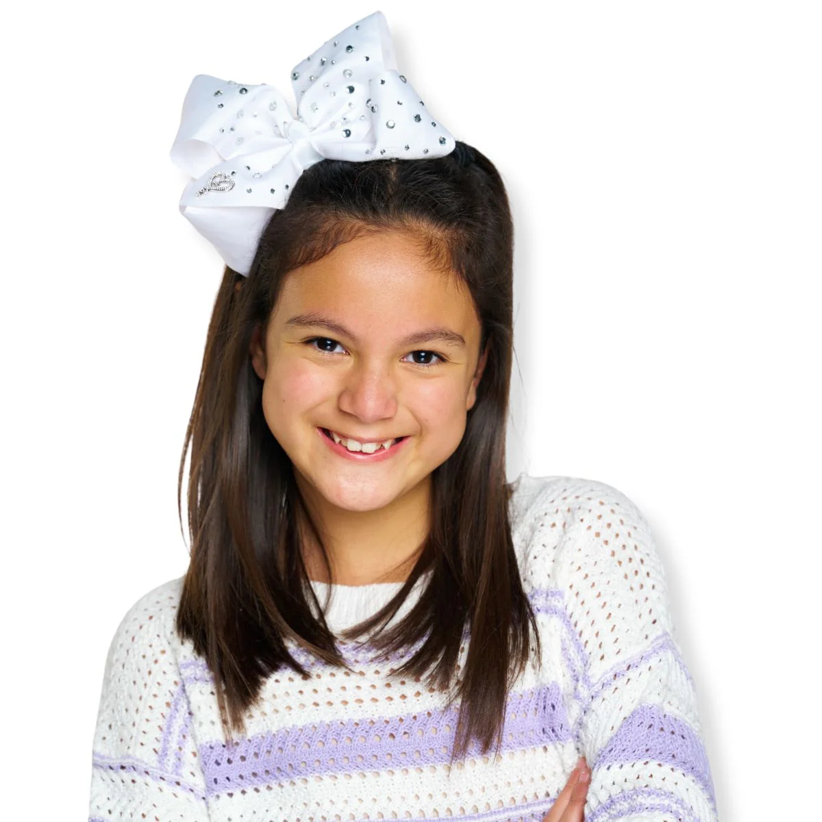 JoJo Beautiful White Bow with Clear Rhinestones - Image 4